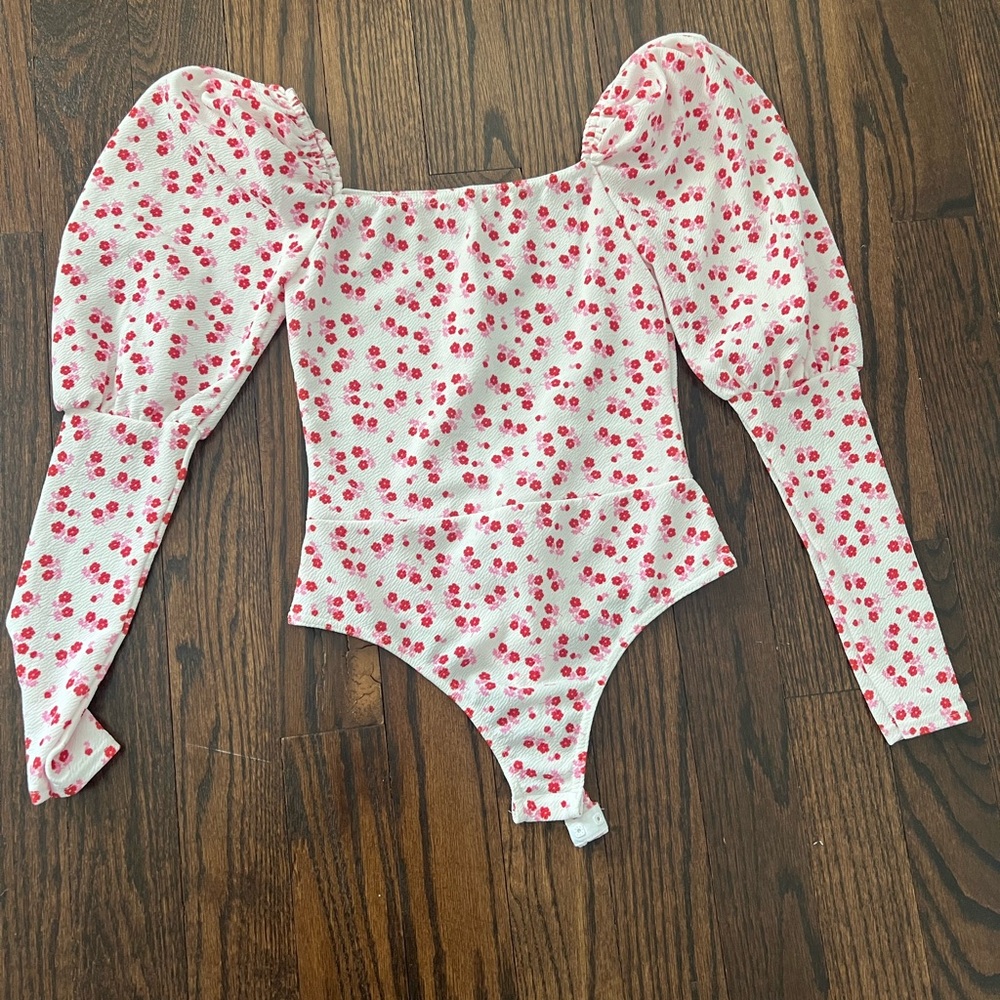 Missguided White and Red Floral Bodysuit
